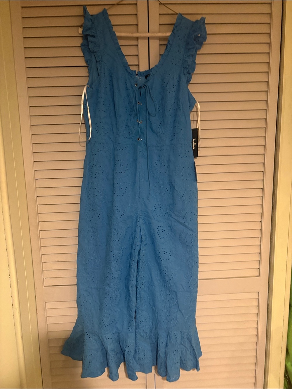 Blue Eyelet Ruffle Jumpsuit